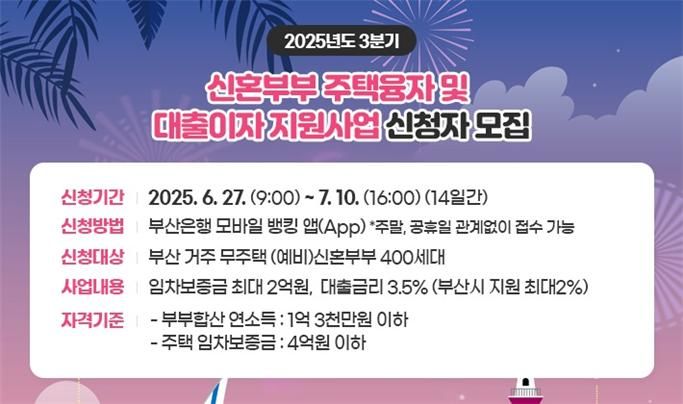 [부산=뉴시스] 부산시가 27일 부터 올해 3분기ㅣ 신혼부부 주택융자 및 대출이자 지원사업 대상자를 모집한다.(사진=부산시 제공) 2025.06.26. photo@newsis.com *재판매 및 DB 금지