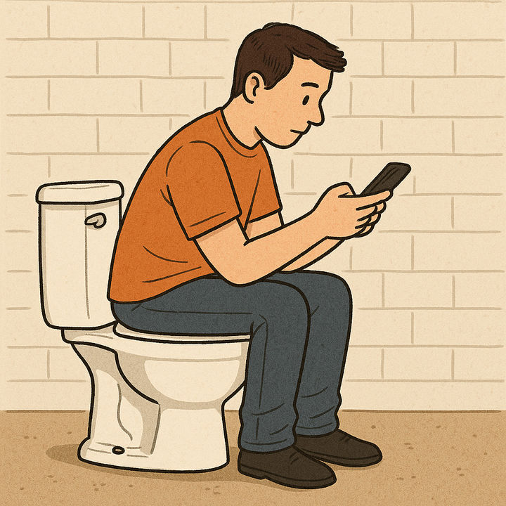 [서울=뉴시스] 화장실에서 핸드폰을 할 경우 박테리아에 노출 될 위험이 더 커질 수 있다는 전문가의 경고가 나왔다. (사진=오픈AI 제작) 2025.06.26 *재판매 및 DB 금지