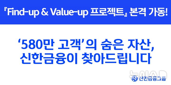 [서울=뉴시스]신한금융그룹은 이달 말부터 석달간 약 580만명의 숨겨진 자산을 찾아 가치를 높여주는 '파인드업·밸류업(Find-up & Value-up)' 프로젝트를 시행한다고 26일 밝혔다. (사진=신한금융그룹 제공). 2025.06.26. photo@newsis.com