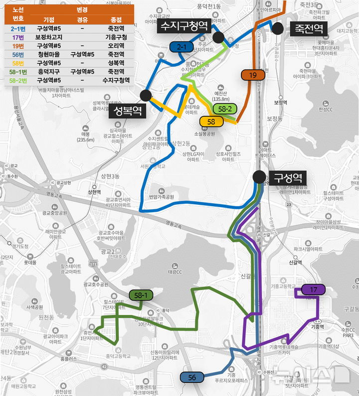 [용인=뉴시스]GTX-A 구성역 5번 출구 신설 정류장을 경유하는 버스 노선(사진=용인시 제공)2025.06.26.photo@newsis.com