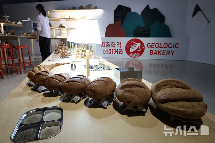 [서울=뉴시스] 박진희 기자 = 아르코미술관은 26일 서울 종로구 아르코미술관에서 창작산실 협력전시 '드리프팅 스테이션-찬미와 애도에 관한 행성간 다종 오페라' 기자간담회를 갖고 안데스 작가의 '지질학적 베이커리' 작품을 선보이고 있다.. 2025.06.26. pak7130@newsis.com