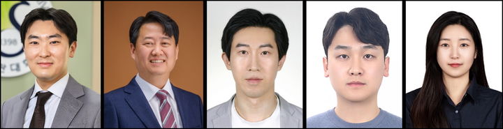  (왼쪽부터) 전일 교수(성균관대), 김동석 교수(UNIST), 이일현 박사과정생(성균관대), 신윤섭 박사(UNIST), 한지예 박사(성균관대). (사진=성균관대 제공) *재판매 및 DB 금지