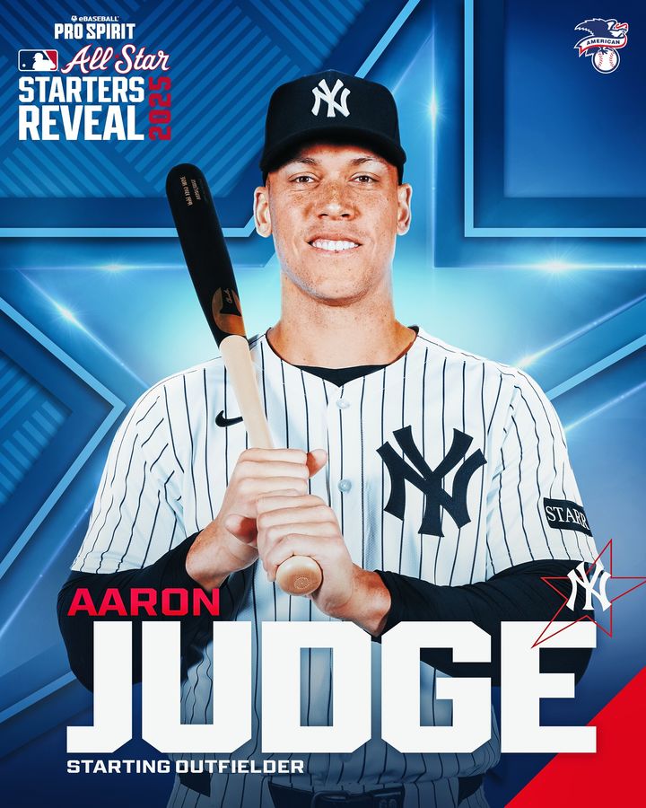 2025 MLB 올스타전 1차 팬 투표 결과 아메리칸리그 최다 득표를 기록한 애런 저지(뉴욕 양키스). 2025.06.27. (사진=MLB SNS 캡처) *재판매 및 DB 금지