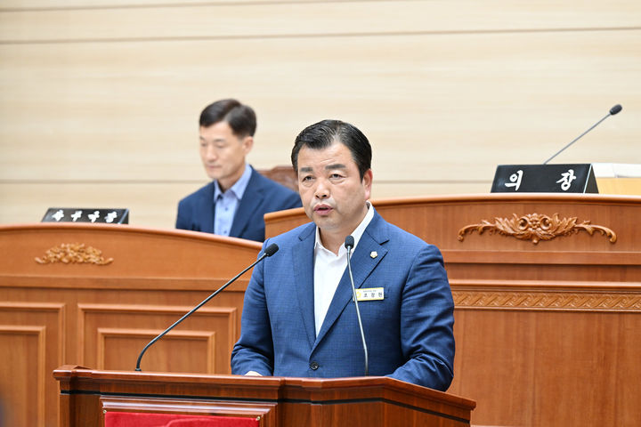 [보령=뉴시스] 5분 발언하는 조장현 보령시의원. (사진=보령시청 제공) *재판매 및 DB 금지