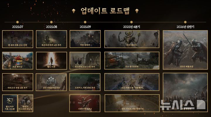 [서울=뉴시스] 스마일게이트는 지난 24일 오후 경기 성남시 스마일게이트 메가포트 사무실에서 '로드나인' 1주년 기자간담회를 열었다. 올해 하반기와 내년 상반기 업데이트 로드맵. 2025.06.30. (사진=스마일게이트 제공)