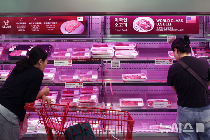 [서울=뉴시스] 조성우 기자 = 29일 서울 시내 한 대형마트에서 시민이 소고기를 살펴보고 있다. 2025.06.29. xconfind@newsis.com