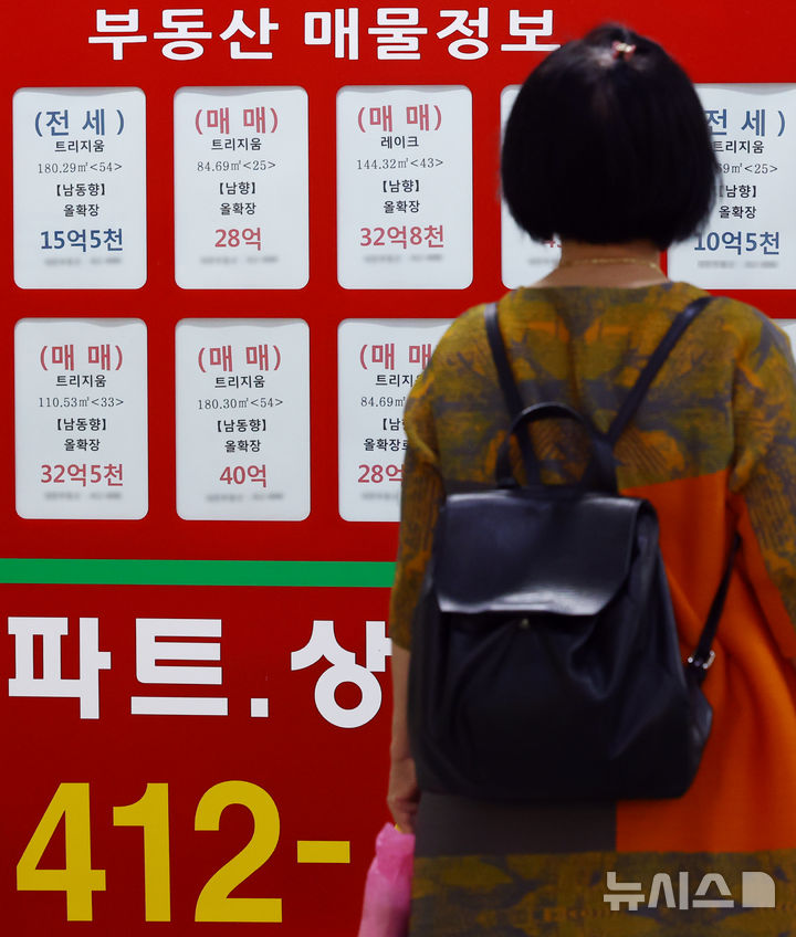 [서울=뉴시스] 박주성 기자 = 서울 집값 급등세에 6월 가계대출 증가액이 7조 원에 근접하며 5개월 연속 증가세를 이어가고 있다. 금융권과 금융당국에 따르면, 지난 26일 기준 전체 금융권 가계대출 잔액은 약 5조8천억 원 늘었다. 이에 금융당국이 주택담보대출 한도를 6억원으로 묶는 대출 규제를 발표한 만큼 '고액 영끌' 수요는 꺾일 것으로 예상된다.  사진은 29일 서울 시내 부동산 중계업소의 모습. 2025.06.29. park7691@newsis.com