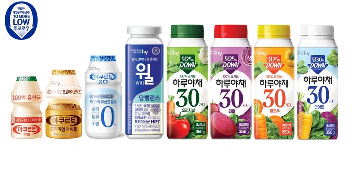 [서울=뉴시스] hy, '투모로우 캠페인' 전개. hy 대표 저당제품들.(사진=hy 제공) *재판매 및 DB 금지