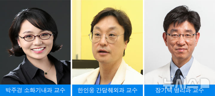[서울=뉴시스]삼성서울병원 암병원 췌담도암센터 소화기내과 박주경 교수팀, 간담췌외과 한인웅 교수팀, 병리과 장기택 교수팀. (사진= 삼성서울병원 제공) 2025.06.30. photo@newsis.com.