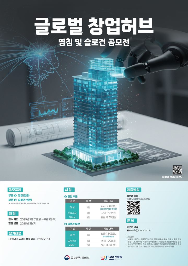 [서울=뉴시스] 중소벤처기업부의 글로벌 창업허브 명칭 및 캐치프레이즈 공모전 포스터. (사진= 중소벤처기업부 제공) 2025.07.01. photo@newsis.com *재판매 및 DB 금지