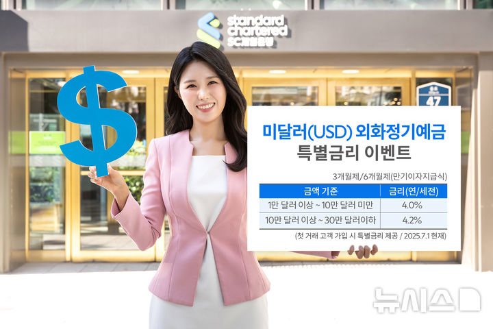 [서울=뉴시스]SC제일은행은 오는 31일까지 미 달러화 정기예금 가입 시 최고 연 4.2%의 특별금리를 제공한다고 1일 밝혔다. (사진=SC제일은행 제공). 2025.07.01. photo@newsis.com 