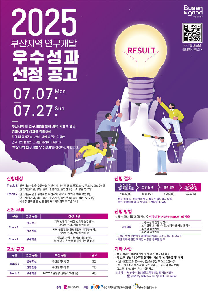 [부산=뉴시스] 2025년 부산지역 연구개발 우수성과 공고 포스터. (그림=부산과학고등교육진흥원 제공) 2025.07.01. photo@newsis.com *재판매 및 DB 금지