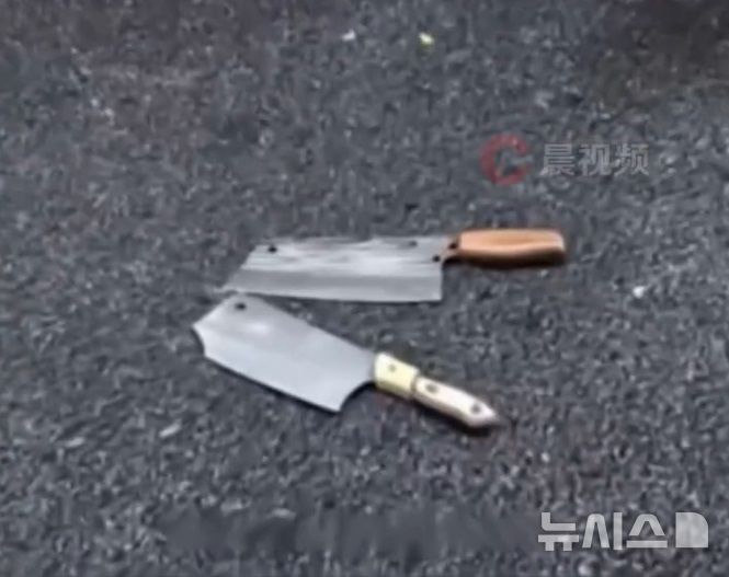 [서울=뉴시스]중국 귀주성 구이양시의 한 거리에서 두 자루의 식칼이 고층에서 떨어져 오토바이 운전자가 간신히 몸을 피하는 아찔한 장면이 포착됐다.(사진=극목신문) *재판매 및 DB 금지 