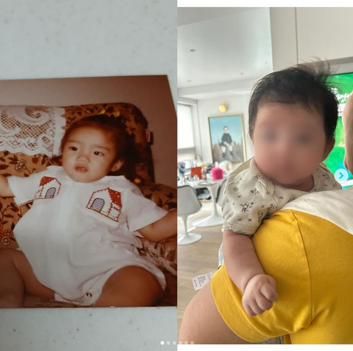 [서울=뉴시스] 배우 겸 가수 손담비가 자신의 어린시절 사진(왼쪽)과 딸 이해이 양의 사진을 공개했다. (사진=손담비 인스타그램 캡처) 2025.07.01. photo@newsis.com *재판매 및 DB 금지