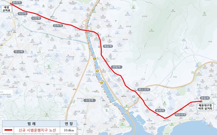 [부산=뉴시스] 부산 내성~중동BRT 자율주행자동차 시범운행지구. (사진=부산시 제공) 2025.07.02. photo@newsis.com *재판매 및 DB 금지