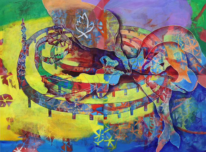 남의 말을 듣지 않아_Oil, Oilstick, Watercolor on Linen_194x260.6cm_2024 *재판매 및 DB 금지