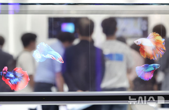 [고양=뉴시스] 황준선 기자 = 2일 경기 고양시 킨텍스에서 개막한 제23회 국제 나노기술융합전시회(나노코리아 2025)에 삼성전자의 투명 마이크로 LED 제품이 전시돼 있다. 2025.07.02. hwang@newsis.com