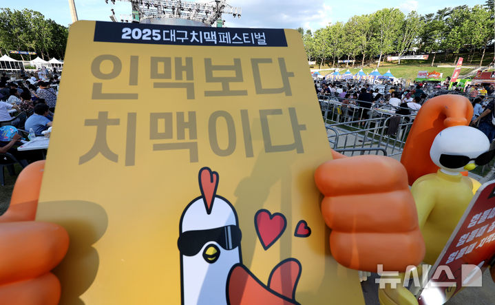 [대구=뉴시스] 이무열 기자 = 2일 대구 달서구 두류공원 2.28 자유광장에서 열린 ‘2025 대구 치맥 페스티벌’을 찾은 시민들이 시원한 맥주와 치킨을 먹으며 축제를 즐기고 있다. 2025.07.02. lmy@newsis.com