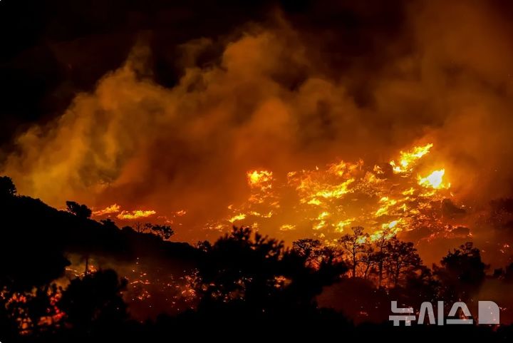 [크레타=AP/뉴시스]그리스 크레타섬 남부 해안 항구도시 이에라페트라 인근에서 2일(현지 시간) 화재가 발생했다. 2025.07.03.