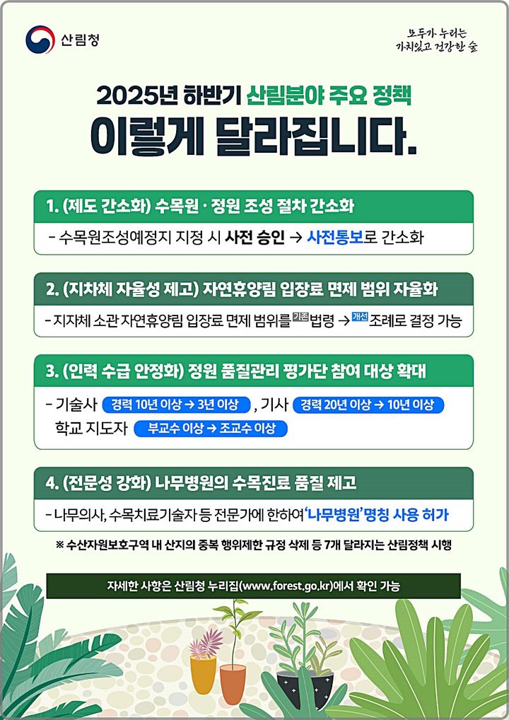 [대전=뉴시스] 2025 하반기 달라지는 산림분야 주요정책 요약도.(사진=산림청 제공) *재판매 및 DB 금지