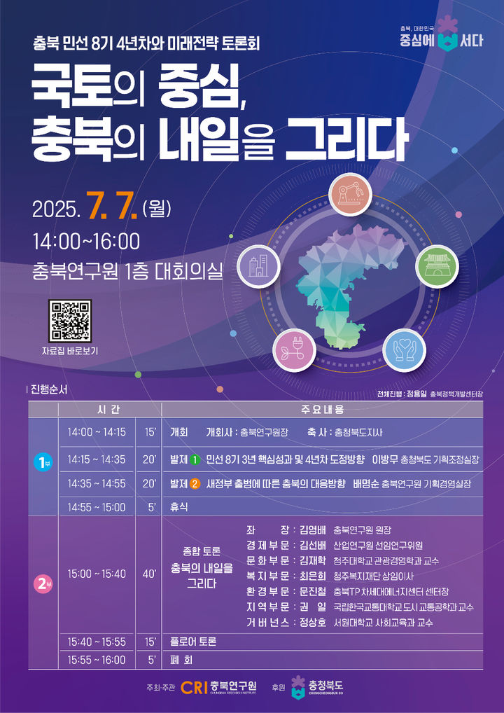 [청주소식]충북연구원, 7일 미래전략 토론회 개최 등