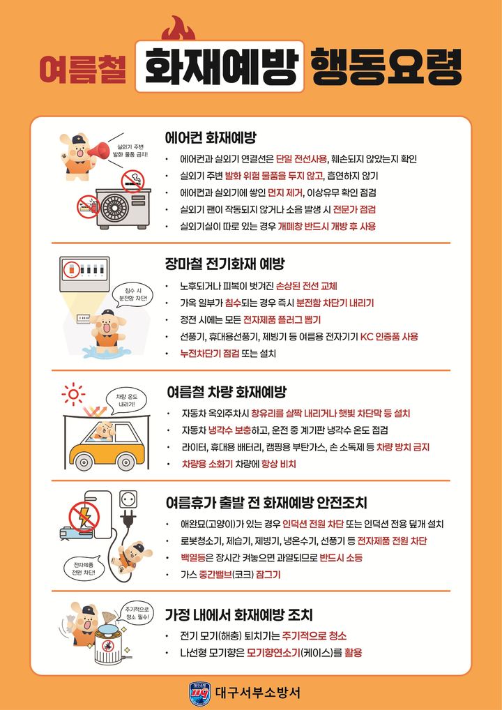 [대구=뉴시스] 여름철 화재예방 행동요령. (사진=대구서부소방서 제공) 2025.07.03. photo@newsis.com *재판매 및 DB 금지