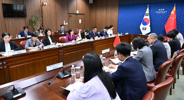 [서울=뉴시스] 제29차 한중 경제협력 종합점검회의가 김선영 외교부 양자경제외교국장과 왕리핑(王立平) 중국 상무부 아주사장을 수석대표로 하여 3일 오전 외교부 청사에서 개최됐다. (사진=외교부 제공) 2025.07.03 *재판매 및 DB 금지