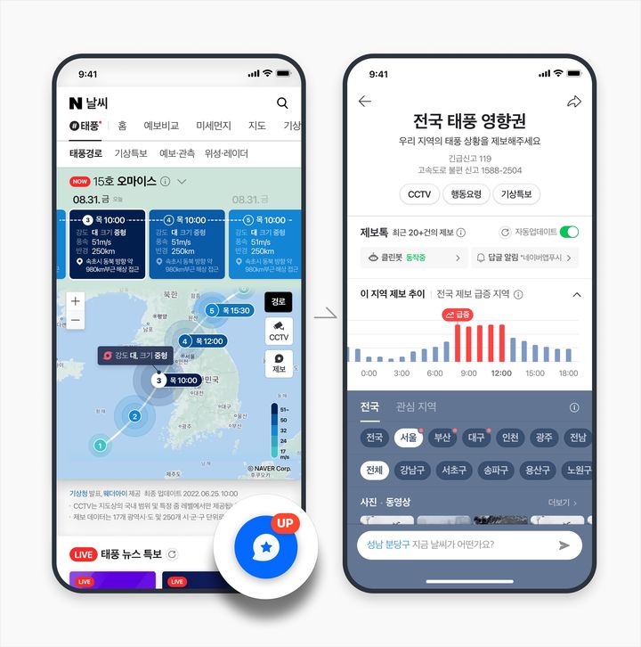 [서울=뉴시스] 네이버가 제보톡을 통해 등록되는 전국 날씨 제보 현황을 한눈에 파악할 수 있는 '제보 지도' 기능을 추가했다고 4일 밝혔다. (사진=네이버 제공) *재판매 및 DB 금지