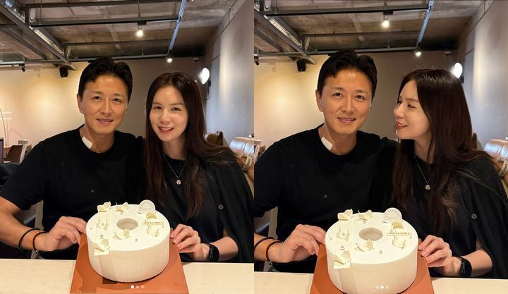 [서울=뉴시스] 배우 진태현(왼쪽)이 갑상선암 수술을 받은 후 근황을 밝히면서 아내인 배우 박시은과 찍은 사진을 공개했다. (사진=진태현 인스타그램 캡처) 2025.07.04. photo@newsis.com *재판매 및 DB 금지