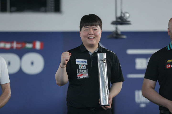 5일(현지 시간) 포르투갈 포르투에서 열린 2025 포르투 세계3쿠션 당구월드컵 결승에서 프랑스의 제레미 뷰리(세계랭킹 9위)를 50-34(23이닝)로 꺾고 우승한 조명우. 2025.07.06. (사진=대한당구연맹 제공) *재판매 및 DB 금지