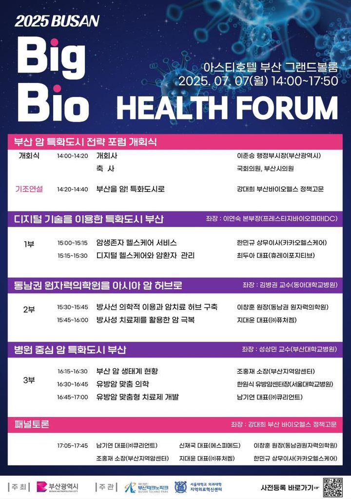 [부산=뉴시스] 부산시는 7일 오후 2시 부산 동구 아스티호텔 부산 그랜드볼룸에서 '2025 빅(BIG) 바이오헬스 포럼'을 개최한다고 밝혔다. (사진=부산시 제공) 2025.07.07. photo@newsis.com *재판매 및 DB 금지