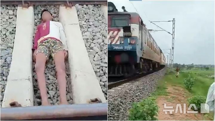 [서울=뉴시스]인도에서 12세 소년이 달리는 열차가 지나가는 철로 위에 눕는 아찔한 장면을 촬영해 SNS에 올렸다가 경찰에 붙잡혔다. (사진=X) 2025.7.6.&nbsp; 