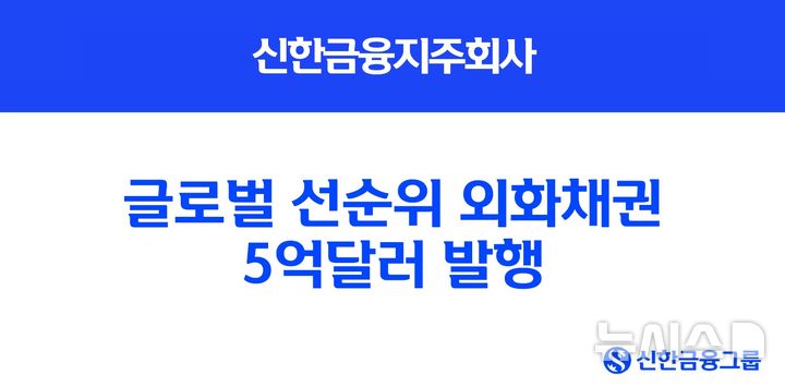 [서울=뉴시스]신한금융지주는 해외 투자자를 대상으로 한 5억달러(약 6839억원) 규모의 글로벌 선순위 외화채권 공모 발행에 성공했다고 8일 밝혔다. (사진=신한금융지주).2025.07.08. photo@newsis.com 