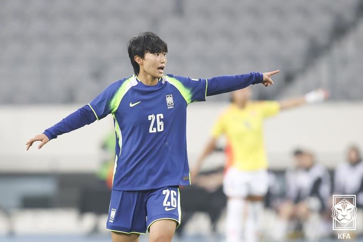 [서울=뉴시스]여자축구대표팀 공격수 정다빈. (사진=대한축구협회 제공)