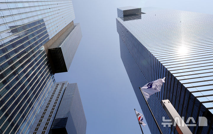 [서울=뉴시스] 박주성 기자 = 8일 서울 서울 서초구 삼성전자 서초사옥의 깃발이 바람에 날리고 있다. 2025.07.08. park7691@newsis.com