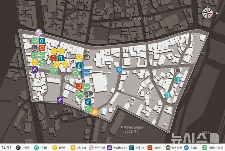 [진천=뉴시스] 충북 진천군이 제작한 범죄예방 디자인 설치 지도.