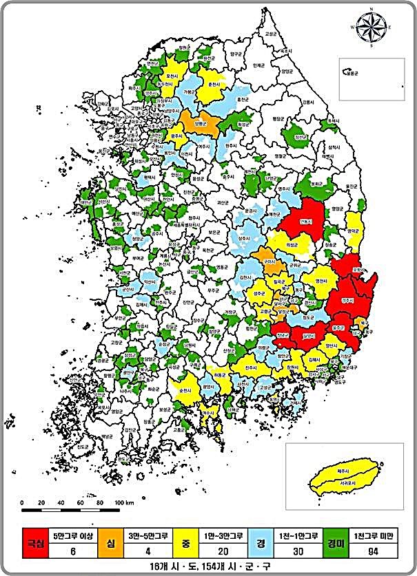 [대전=뉴시스] 올해 5월 기준 소나무재선충병 발생 시군구 현황.(사진=산림청 제공) *재판매 및 DB 금지