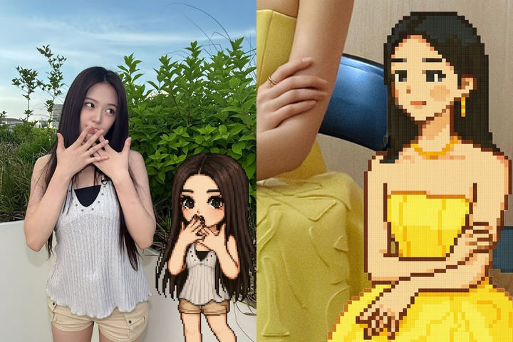 [뉴시스]아이브 안유진(왼쪽)과 배우 한선화(오른쪽) 픽셀 미니미. (사진=인스타그램 갈무리) *재판매 및 DB 금지