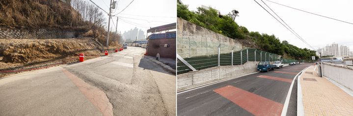 [안동=뉴시스] 영주시 효자마을 안전 보행로 조성 전과 후. (사진=경북도 제공) 2025.07.10 photo@newsis.com *재판매 및 DB 금지