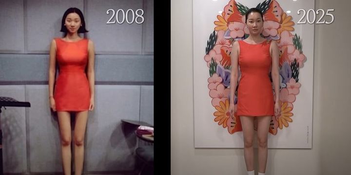 [서울=뉴시스] 모델 겸 배우 장윤주가 유튜브 채널에 9일 올린 영상에서 다이어트 자극 사진 속 의상을 28년 만에 다시 입었다. (사진=유튜브 채널 '윤쥬르' 캡처 ) 2025.07.10. photo@newsis.com *재판매 및 DB 금지