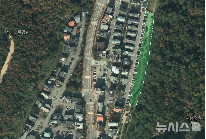 [용인=뉴시스] 경기 용인시 수지구 광교숲속마을 쉼터 위치도(초록색 부분). (사진=용인시 제공) 2025.07.10. photo@newsis.com