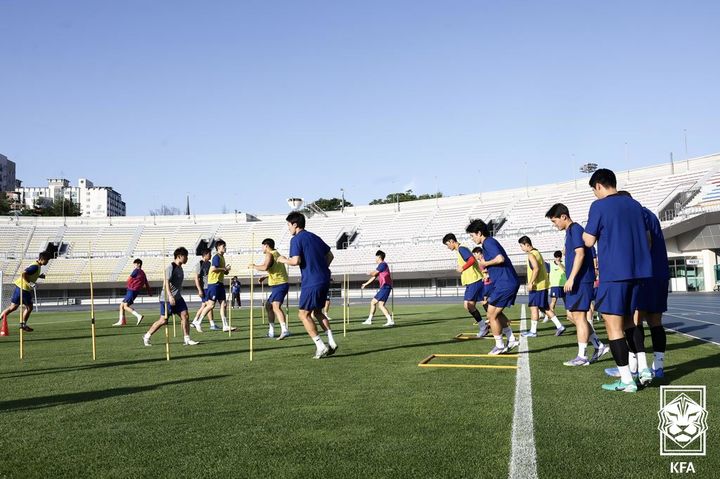 [서울=뉴시스] 훈련 중인 한국 남자 축구 대표팀. (사진=대한축구협회 제공) *재판매 및 DB 금지