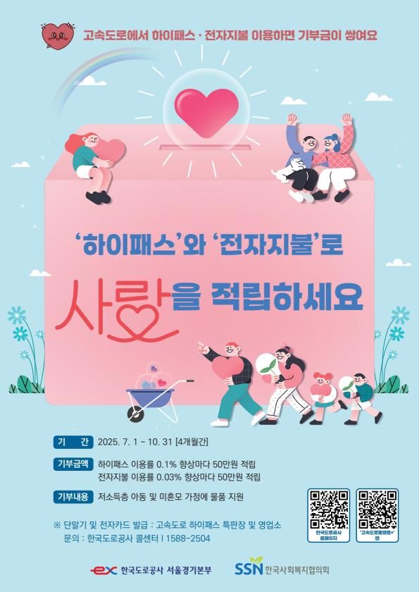 [하남=뉴시스] ‘하이패스와 전자지불로 사랑을 적립하세요’ 캠페인 안내. (사진=한국도로공사 서울경기본부 제공) 2025.07.11. photo@newsis.com&nbsp; *재판매 및 DB 금지