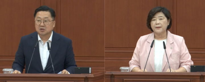 [대전=뉴시스] 조명휘 기자 = 안경자(국민의힘·비례) 대전시의원이 제288회 제2차 본회의에서 이장우 시장에게 시정 질의을 하고 있다. 2025.07.11. photo@newsis.com *재판매 및 DB 금지