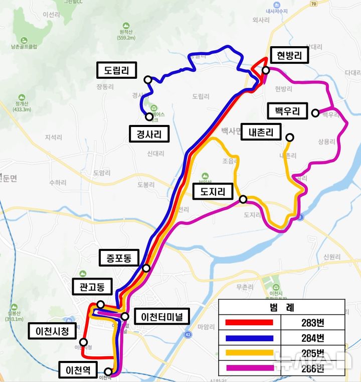 [이천=뉴시스] 이천시 백사-증포권역 시내버스 노선도 (사진=이천시 제공) 2025.07.13.photo@newsis.com
