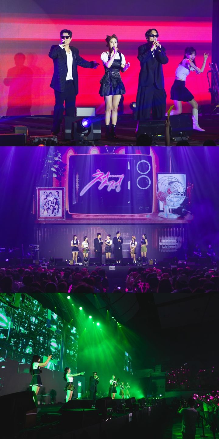 [서울=뉴시스] 그룹 '코요태'는 지난 12일 서울 강서구 KBS 아레나에서 열린 '미스트롯' 시즌1 멤버들의 콘서트 '우리가 다시 한번 : 첫정' 2회차 공연에 깜짝 게스트로 등장했다. (사진=제이지스타 제공) 2025.07.13. photo@newsis.com *재판매 및 DB 금지