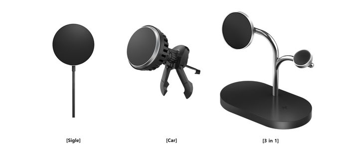 (왼쪽부터) 위츠의 SMAPP 인증 받은 싱글 무선충전기, 차량용 무선충전기, 3in1 무선충전기. (사진=위츠) *재판매 및 DB 금지