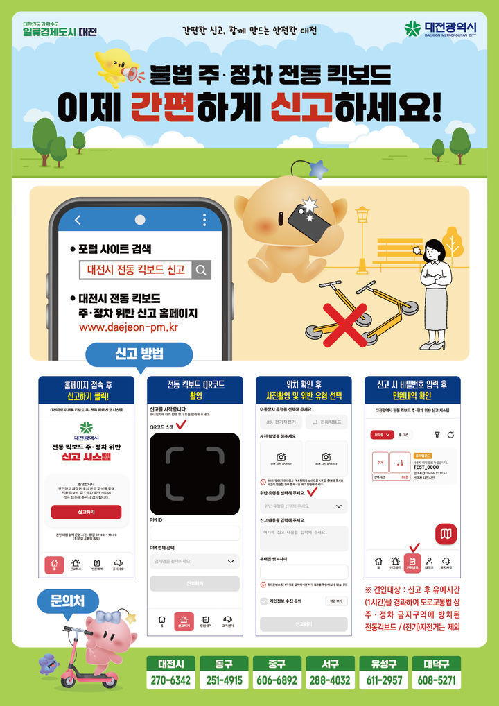 [대전=뉴시스]대전시는 14일부터 전동킥보드의 무단 주·정차를 시민이 직접 신고할 수 있는 '전동킥보드 주·정차 위반 신고시스템'을 전면 시행하기로 했다. 2025. 07. 14 photo@newsis.com *재판매 및 DB 금지