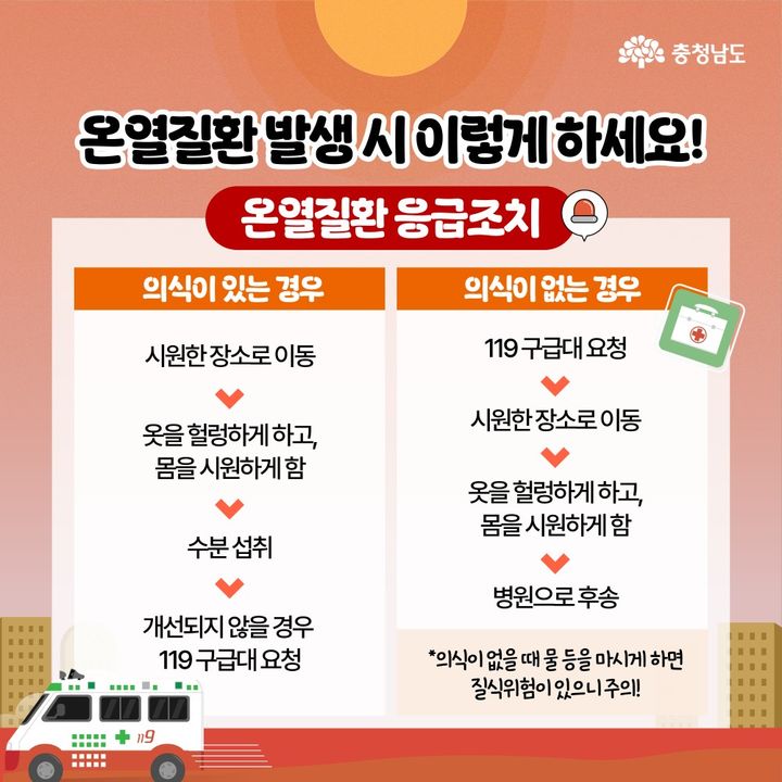 [서천=뉴시스] 폭염 온열질환 발생시 응급조치 요령. *재판매 및 DB 금지