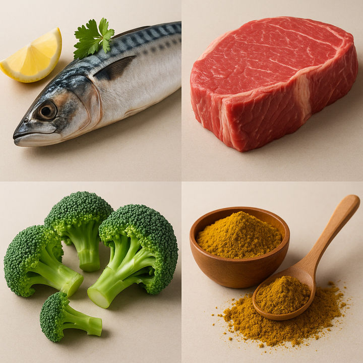 [서울=뉴시스] 미국 폭스뉴스에 따르면 물고기, 십자화과 채소, 향신료, 붉은 고기는 체취를 유발할 수 있다.(사진=오픈AI 제작) 2025.07.14 *재판매 및 DB 금지